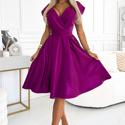 19255-4-348-8 SCARLETT flared dress with a neckline - fuchsia with glitter-4