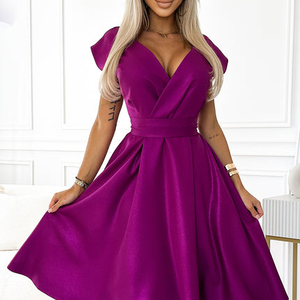 19255-1-348-8 SCARLETT flared dress with a neckline - fuchsia with glitter-1