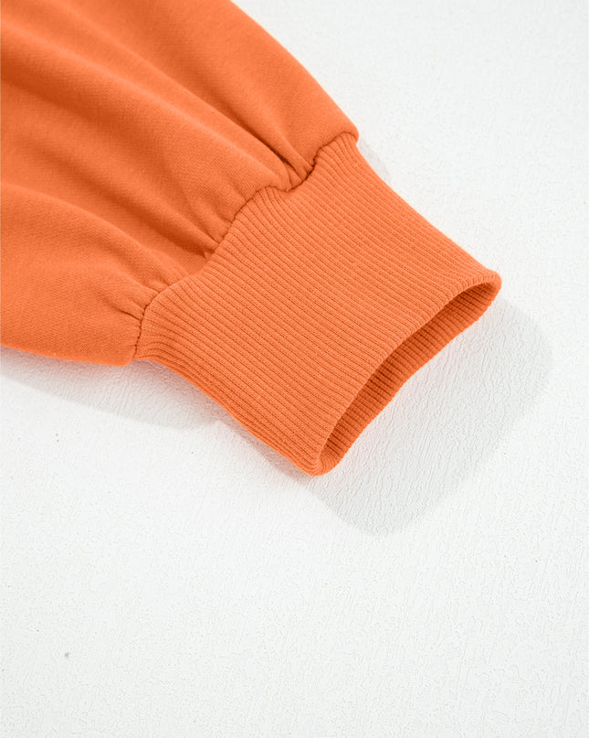 Flamingo Drop Shoulder Puff Sleeve Crop Pullover Drawstring Wide Leg Pants Set