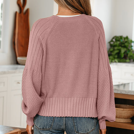 Goat Mixed Texture Knit Button V Neck Sweater Cardigan