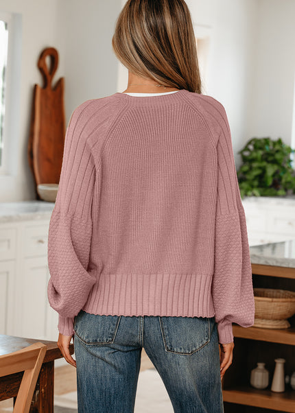 Goat Mixed Texture Knit Button V Neck Sweater Cardigan