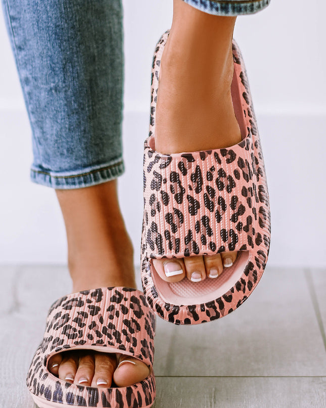 Black Print Thick Sole Slip On Slippers