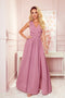 Powder Pink Glitter Long Dress with Tie – Justine