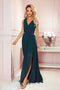 Green Long Dress with Neckline and Tie – Justine