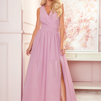 Dirty Pink Dress with Neckline and Tie – Justine