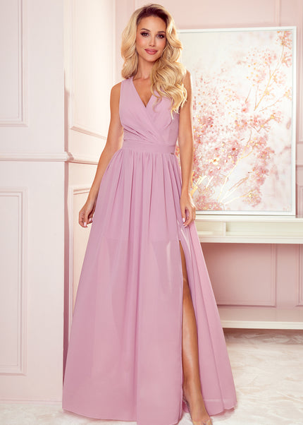 Dirty Pink Dress with Neckline and Tie – Justine