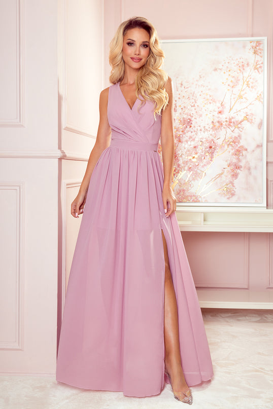 Dirty Pink Dress with Neckline and Tie – Justine