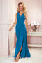 Blue Long Dress with Neckline and Tie – Justine