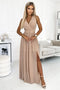 Beige Long Dress with Tie Neckline – Justine
