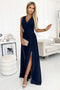 Navy Blue Long Dress with Tie – Justine