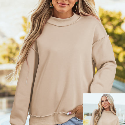 Bright Pink Oversize Drop Shoulder Reversible Mock Neck Sweatshirt