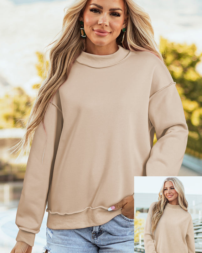 Bright Pink Oversize Drop Shoulder Reversible Mock Neck Sweatshirt