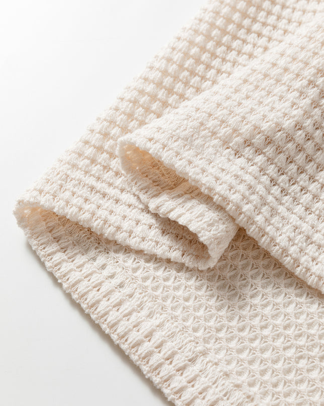 Jet Stream Solid Color Textured Knit Asymmetric Shoulder Long Sleeve Top