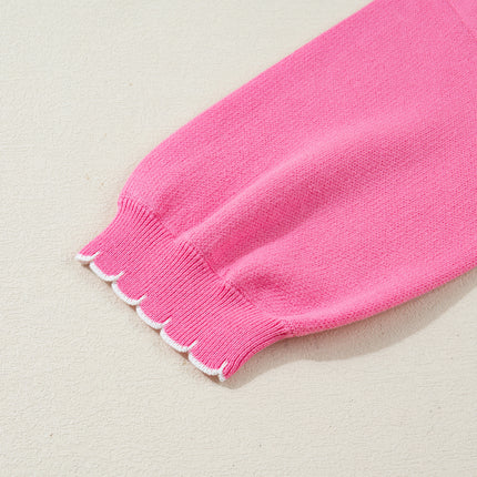 Sachet Pink Big Ribbon Bow Print Contrast Stitch Trim Drop Shoulder Sweater