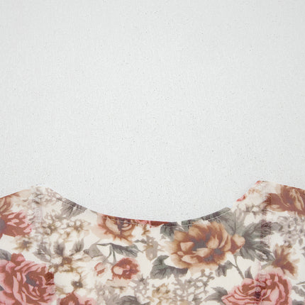 Red Floral Print Stitched Detail Tie V Neck Long Bell Sleeve Blouse