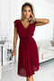 Burgundy Pleated Dress with Frills and Neckline – Polina