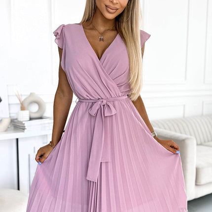Pleated Dirty Pink Dress with Frills – Polina