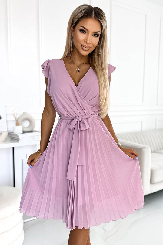 Pleated Dirty Pink Dress with Frills – Polina
