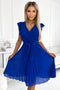 Royal Blue Pleated Dress with Frills and Neckline – Polina