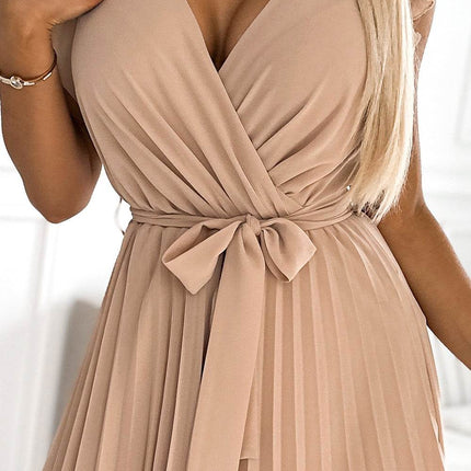 Beige Pleated Dress with Frills – Polina