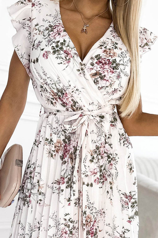 Wild Flowers Print Pleated Dress with Frills – Polina