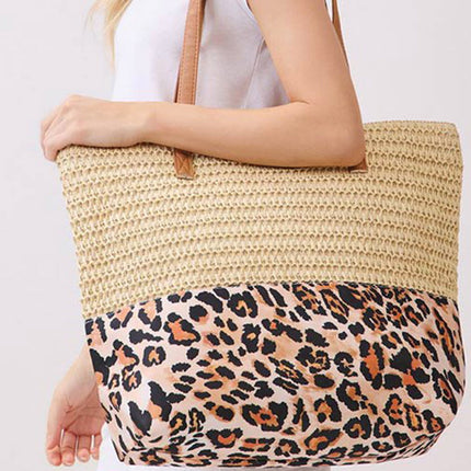 Leopard Woven Large Tote Bag