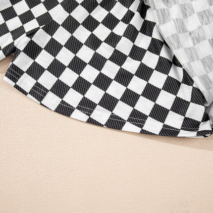Black Checkerboard T Shirt and High Waist Skorts 2 Piece Outfit set