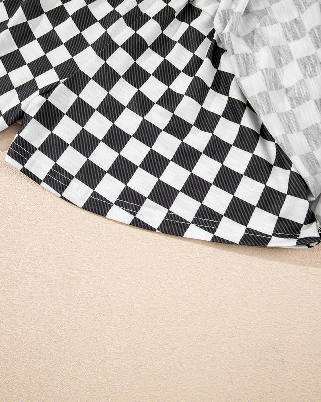 Black Checkerboard T Shirt and High Waist Skorts 2 Piece Outfit set