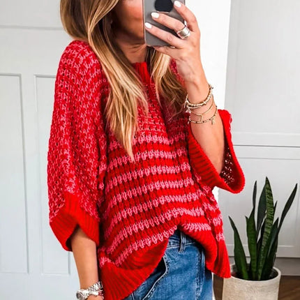 Red 3/4 Draped Sleeve Slouchy Sweater
