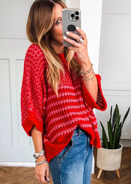 Red 3/4 Draped Sleeve Slouchy Sweater