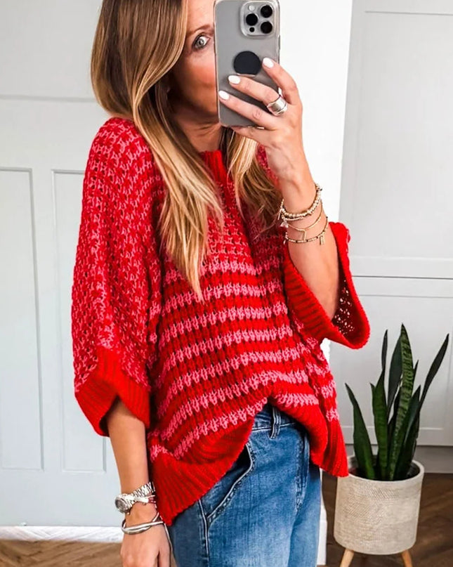 Red 3/4 Draped Sleeve Slouchy Sweater