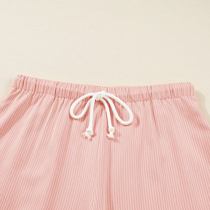 Pink Stripe Drawstring Plus Size Loose Pants