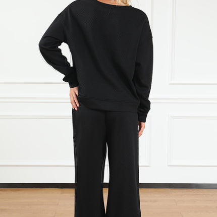 Navy Blue Ultra Loose Textured 2pcs Slouchy Outfit Set