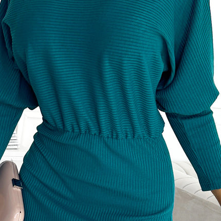 399-1 LARA Striped dress with cuffs in the sleeves - sea color