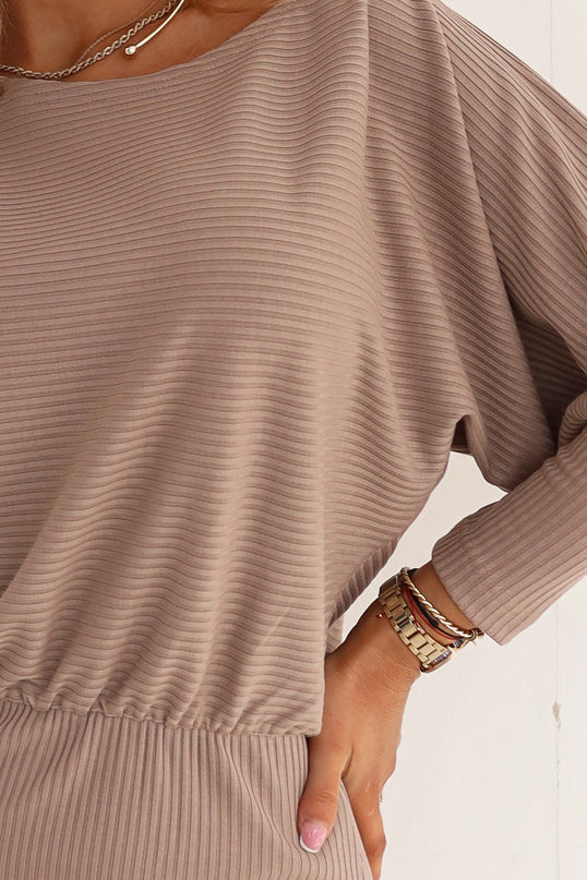 Mocha Ribbed Dress with Cuffs – Lara