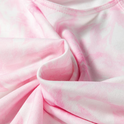Pink Abstract Woodland Print Asymmetric Shoulder Long Sleeve Top