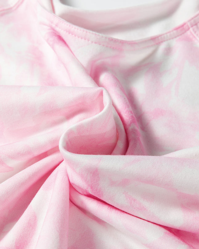 Pink Abstract Woodland Print Asymmetric Shoulder Long Sleeve Top