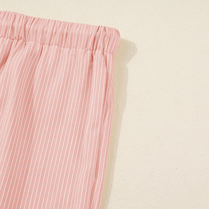 Pink Stripe Drawstring Plus Size Loose Pants