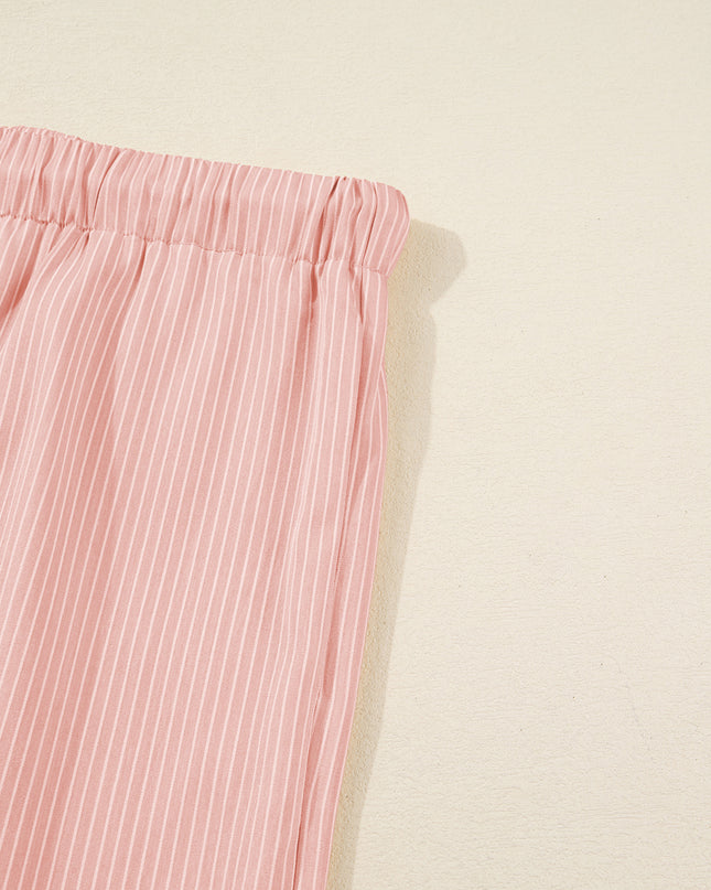 Pink Stripe Drawstring Plus Size Loose Pants