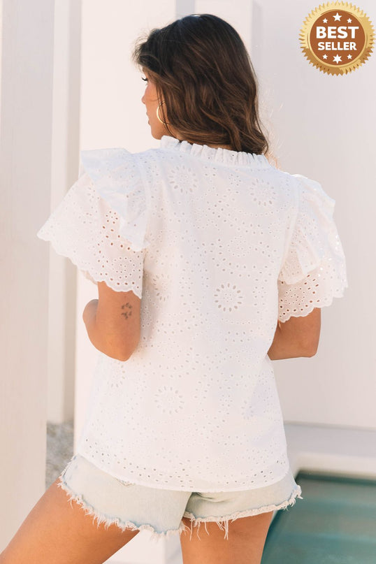 White Broderie Anglaise Ruffle Short Sleeve Blouse