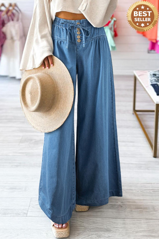 Button Fly Waist Wide Leg Jeans