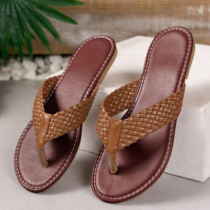 Chestnut Braided Strap PU Leather Flip Flop