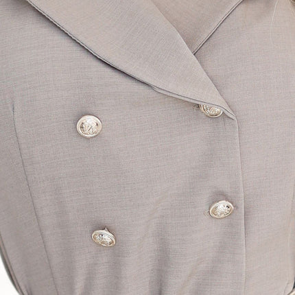 Gray Beige Midi Shirt Dress with Gold Buttons and Belt