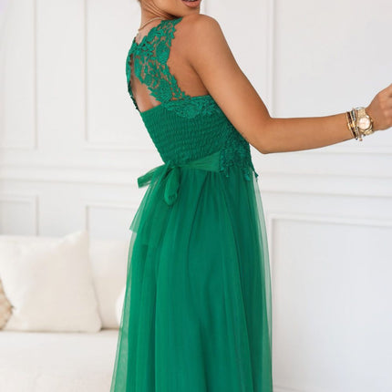 Green Embroidered Lace and Tulle Maxi Wedding Dress – Romantic