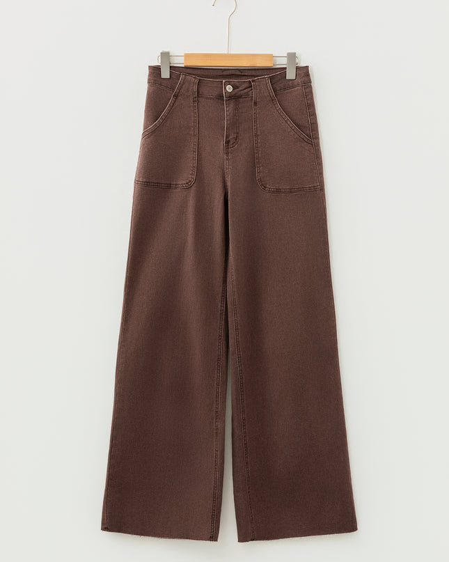 Dark Brown Retro Washed Patch Pocket Loose Jeans