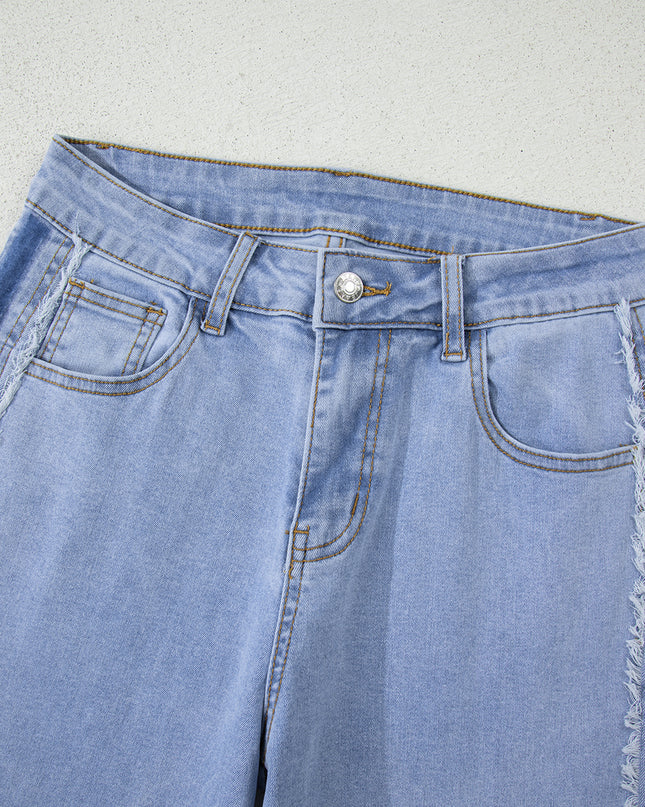 Beau Blue Contrast Stripe Frayed Side Panel Patchwork Shift Jeans