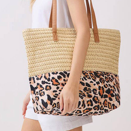Leopard Woven Large Tote Bag