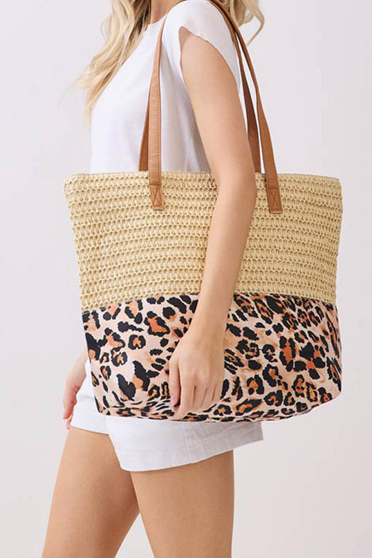 Leopard Woven Large Tote Bag