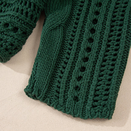 Smoke Gray Hollow-out Cable Knit Cropped Sweater
