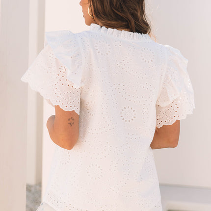 White Broderie Anglaise Ruffle Short Sleeve Blouse